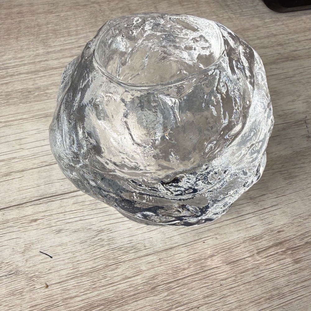 Kosta Boda Snowball Votive Candle Holder Swedish Crystal Glass Romantic Art